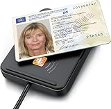 USB Chipkartenleser mit NFC - SmartCard Reader/SIM Kartenlesegerät - kompatibel mit Mac OS X + Windows 11 - für den neuen Personalausweis Gesundheitskarte Bankkarten