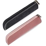 2 Stück Federmäppchen Leder, Kleine Federtasche Schmales Stifteetui Tragbar Mäppchen Klein mit Reißverschluss Vintage Schlampermäppchen für Damen Herren Zuhause Büro Reisen Outdoor (Schwarz, Rosa)