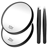 Funtopia 20/10facher Vergrößerungsspiegel mit 2 Saugnapf, mit Schräg- / Spitzenpinzette, perfekt für Make-up Mitesser Schönheitsfehlern, Durchmesser 8.8cm (Schwarz)