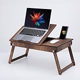 Vigo Wood Laptoptisch, Laptop-Ständer aus Holz für Bett, Verstellbarer Laptop-Schreibtisch und Knietablett mit integriertem Stauraum, Ergonomisches Design zum Lesen, Arbeiten