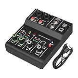 TTETTZ Audio Mischpult DJ Mischkonsole 2 Kanal Mixer Soundmixer Tragbares Audio Interface mit USB Stromversorgung für Musikproduktion zu Hause Und Gaming, Schwarz