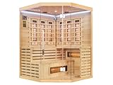 SwedHeat Infrarotkabine Bergen - 150x150x200cm | Infrarotlampe mit LED-Farblicht & Glastür, inkl.Vollspektrumstrahler Infrarotsauna für 3-4 personen | Eckeinstieg Infrarot Wärmekabine für Zuhause