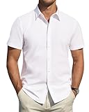 J.VER Herren Hemd Kurzarm Fleckenschutz Regular Fit Businesshemden Stretch Freizeithemden Strand Surfer Casual Shirts,Alle Weiß,XXL