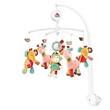 Fehn 074291 Musik-Mobile Safari – Spieluhr-Mobile mit bunten Safari-Tieren zum Lauschen & Staunen – Melodie 'Brahms Wiegenlied' – Zum Befestigen am Bett für Babys von 0-5 Monaten – Höhe: 65 cm, ø 40 cm