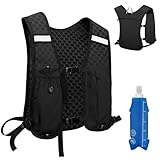 Alaoo Laufweste Damen und Herren, Multifunktionale Ultrleicht Fahrradrucksack mit 1 Trinkflasche 500 ml, Verstellbare Brustgurte, Runing Vest Reflektierend für Laufen, Camping, Wandern usw. (Schwarz)