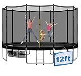 Devoko Trampolin Outdoor Ø 183/228/305/366/427 cm Indoor Trampolin Kinder Gartentrampoline, Komplettset mit Schuhnetz, Leiter, Randabdeckung, Sicherheitsnetz, Belastbarkeit 150 kg (Schwarz)