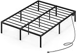 Rolanstar Bettgestell 160x200 cm, Doppelbett mit Ladefunktion & robusten Stahllatten, Leichte Montage, 31 cm Stauraum unter dem Bett, Metallbett für Schlafzimmer Gästezimmer