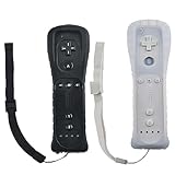 2x Wii-Fernbedienung: Gamecontroller Wii Controller Wireless Remote Bewegungssensor Vernbedinung Ersatz Gamepad Controller für Wii und Wii-Konsole, mit Silikonhülle und Handschlaufe (weiß schwarz)