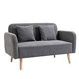 HOMCOM 2 Sitzer Sofa, Couch mit 2 Wurfkissen, gepolsterter Doppelsofa, Polstersofa mit Samtopik, Armlehne, Loveseat für Wohnzimmer, Schlafzimmer, 130 x 70 x 80 cm, Grau