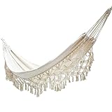 CENMOO Hängematte für den Außenbereich | Doppelhängeschaukel mit Quasten | Boho Hängematte robust und bequem für Camping Outdoor/Indoor Patio Reise Hinterhof