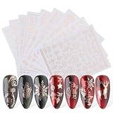 Nagelsticker Weihnachten, Glitzer 9 Blatt Nail Art Sticker, Nagelaufkleber Selbstklebend, Nageldesign Zubehör, Schneeflocke Urlaub Christmas Dekoration, Schneeflocke Rentier Nail Roségold
