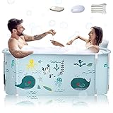 140cm Tragbare Faltbare Badewanne Mit Metallrahmen, Große Familie für Erwachsene, Effiziente Umstellung von Heißer und Kalter, 140cmX60cmX55cm (Ozean Stil)