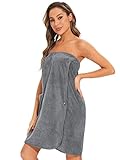 Ymmchy Sauna Frottee Bademantel Damen Saunatuch Saunakilt mit Druckknöpfen, Tasche und Gummizug Grau S/M