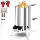 Vigevee Brennholz Poolheizung, Poolheizung mit Feuer, Poolheizung Feuertonne, Edelstahl Pool beheizt Feuer Eimer 32/38mm Anschlüsse, 100% rostfreier Edelstahl mit Feuerfeste Matte und Rußschublade