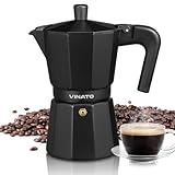 VINATO Espressokocher, Aluminium Espressokocher für die Herdplatte, Italienische Kaffeekocher, Kaffeekocher Camping, Moka-Kanne 6 Tassen, mit Sicherheitsventil, Schwarz, Nicht Induktion Geeignet