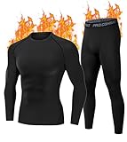 YESWEL Herren Thermounterwäsche L, Funktionsunterwäsche mit Innenfleece, Skiunterwäsche für winterliche Outdoor-Aktivitäten Schwarz