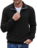 COOFANDY Pullover Herren Half Zip Winter Troyer Männer Warm Winterpullover Schwarz L