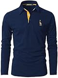 VMSUCIJ Poloshirt Herren Langarm Baumwolle Casual Slim Fit Giraffen Stickerei Männer Hemd T-Shirt Golf Sports Polohemd,Blau 09,L