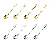 Espressolöffel Mini, kleine Löffel für Espresso und Gewürze, 4 Stück Silber und 4 Stück Gold, ideal für Küche, Büro und Reisen