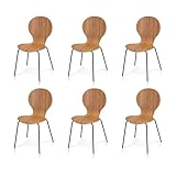 KHG 6er Set Stapelstühle Esszimmerstuhl Stuhl aus Schichtholz mit Eiche-Dekor - Sitzhöhe 45 cm, Stuhlbeine aus Metall - stapelbar für Esszimmer Gastronomie Büro