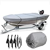 EALLEN Bootsplane,Bootspersenning 210D Heavy Duty Grey Open Boat Persenning Trailerable Fishing Ski Runabout wasserdichte Anti-UV V-Hull Marine Canvas Cover 3.5-4.5M(430x205cm)
