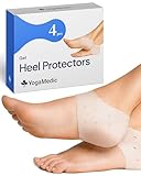 YogaMedic Silikon Fersenschutz, Fersenpolster für Schuhe, 4 Stück Soft Gel- Silikon Pads, Ferse Socken für Fersenschmerzen, Plantarfasziitis, Trockene Rissige Ferse, Achillessehne- Gelpolster