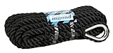 PONTTOR Ankerleine mit eingespleißter NIRO Kausch Bootsseil Bootsleine Tauwerk Seil Leine Festmacher Polyester 3-Fach geschlagen für Anker Bootsanker schwarz Größe 10 mm x 6 m