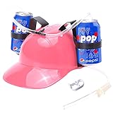 SMOQIO Bierhelm, Trinkhelm mit Schlauch für Flaschen dosen, Saufhelm für Saft, Getränke, Spielzeugzubehör - Rosa mit Zwei Regulierventilen und Halterung