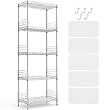 LINSY HOME Standregal mit 5 Regalböden, Metallregal, Gitterregal Metall, Vorratsregal Schwarz mit Abnehmbare Haken für Keller, Wohnzimmer, Büro, bis 225 kg Belastbar, 54 x 29 x 150cm H (Silber)