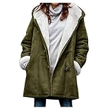 MINYA Damenmantel, Winter, schick, Fleecejacke, große Größe, lang, Kapuzenjacke, Horn, lange Ärmel, Knopf, Parka, warm, Jacke mit Tasche und Hornschnalle, mehrfarbig, L, 01-Armee grün, 36