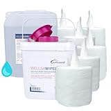 wellsaclean Komplett-Set: 5 Liter Neutrale Schnelldesinfektionslösung + nachfüllbarer Spendereimer + 6 Rollen trockene PET-Wischtücher