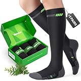 WAKEFEET Kompressionsstrümpfe für Damen und Herren, 3 Paar, 20–30 mmHg, Kompressionsstrümpfe für Medizin, Entlastung und Arbeit, Schwarzgrau, holzig, Large-X-Large