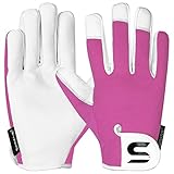 SAWANS Leder-Gartenhandschuhe für Damen und Herren, dornensichere Gartenhandschuhe für Damen und Herren, ideales Gartengeschenk, langlebige Ziegenleder-Arbeitshandschuhe (Rosa, M)