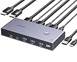 UGREEN Displayport KVM Switch 8K@60Hz, DP 1.4 mit 4 USB 3.0 Ports Unterstützt 8K@60Hz 4K@240Hz Share 1 Monitor Tastatur Maus U-Disk Drucker, mit 2 DP Kabeln, 2 USB A zu C Kabeln