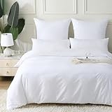 MILDLY Satin Bettwäsche 135x200 4 Teilig Baumwolle,100% Langstapelige Baumwolle Seidig Luxus Bettzeug,ÖkoTex Zertifiziert & für Allergiker Geeignet,2 Bettbezug 135x200 & 2 Kissenbezug 80x80,Weiß