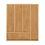 Relaxdays Besteckkasten, 5 Fächer, Bambus, Schubladenkasten klein, für Besteck & Küchenutensilien, HBT 5x30x34 cm, Natur