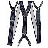ILNCQLPM Hosenträger mit Knopfleiste, formell, mit schwarzem Leder, breit, 3,6 cm, RS-09, blau, wide 3.5 cm