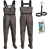 Croch Wathose für Herren Damen Anglerhose Wasserdicht PVC Nylon mit Gummi Watstiefel Größe 38-47 Perfekt Watthose und Angelhose (Braun, 40)