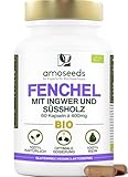 Fenchel BIO | mit Ingwer und Süssholz | 100% natürlich, Laborgeprüft | 60 vegane Kapseln | Geschmacksneutral | Spitzenqualität