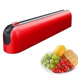 Quasziwa Magnetischer Frischhaltefolienspender mit Schneider - Verbessert Folienschneider, Praktischer Alufolienspender Schublade für Küche, Folienspender aus Kunststoff mit 50m Frischhaltefolie, Rot