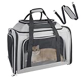 Lohofrnny Transporttasche Katze, Transportbox für Katze Hund, Katzentransporttasche, Faltbare Haustier Tragetaschen mit Schultergurt, Transportbox für Haustiere (Grau, 43x28x28cm)
