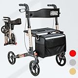 Lösch Reha Rollator „TABAS Mobility” I Indoor & Outdoor Rollator faltbar und leicht mit PU-Bereifung & Sitzoption I höhenverstellbarer Reise-Gehwagen mit Tasche & Stockhalter I Gehhilfe in Champagner