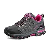WOWEI Wanderstiefel Wanderschuhe wasserdichte Outdoor Sportlich Gleitsicher Bequem Leicht Bergstiefel Trekking Schuhe Damen Herren Wanderhalbschuhe, Grau Rosa Rot, 40 EU