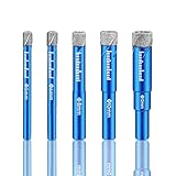 Diamantbohrer Fliesenbohrer Set 5PCS Glasbohrer für Glas Keramik Granit Winkelschleifer 5, 6, 8, 10, 12MM
