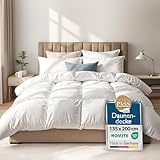 Beautissu Daunendecke 135x200 Sommer & Winter 90% Daunen 10% Federn – Made in Germany Federbettdecke 135x200 – Oeko-Tex, Downpass & Nomite Zertifiziert – 100% Baumwollbezug Waschbar Trocknergeeignet