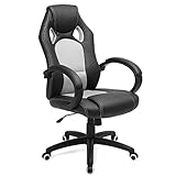 SONGMICS Racing Stuhl Bürostuhl Gaming Stuhl Chefsessel Drehstuhl PU, schwarz-grau, OBG56BG 70*66.5*（107-117）