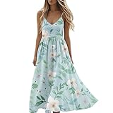 Damen-Partykleid, Spaghettiträger, fließendes Strandkleid, lässig, Sommer, ärmellos, V-Ausschnitt, langes Kleid, Swing-Maxikleid für Party, Urlaub, Strand, Abend, Urlaub, Loungewear, Hellgrün, Größe