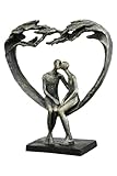 Casablanca Deko Herz Figur Skulptur - Paarfigur Kuss Dekofigur aus Kunstharz Farbe: Bronze - Dekoration Geschenk Hochzeit Höhe 30 cm