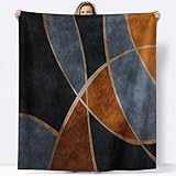 Superweich Warm Geometrisch Abstrakt Modern Decke 100 x 130 cm, Schwarz Bronzefarbene Architektonische Leicht Gemütlich Flanell Überwurf Decke für Bett Couch Sofa Büro Dekoration - Damen und Herren