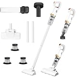 Yaasier Staubsauger Kabellos, 3 in 1 Akkustaubsauger mit Selbststehende, Stabstaubsauger zu 50Min Laufzeit, Leichter Stabstaubsauger ideal für Tierhaare, Teppich und Auto (Weiß)